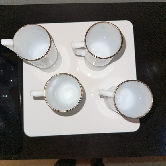 Milk Glass white tall mug with gold trim. Coffee Mugs Set (4) - Picture 5 of 8